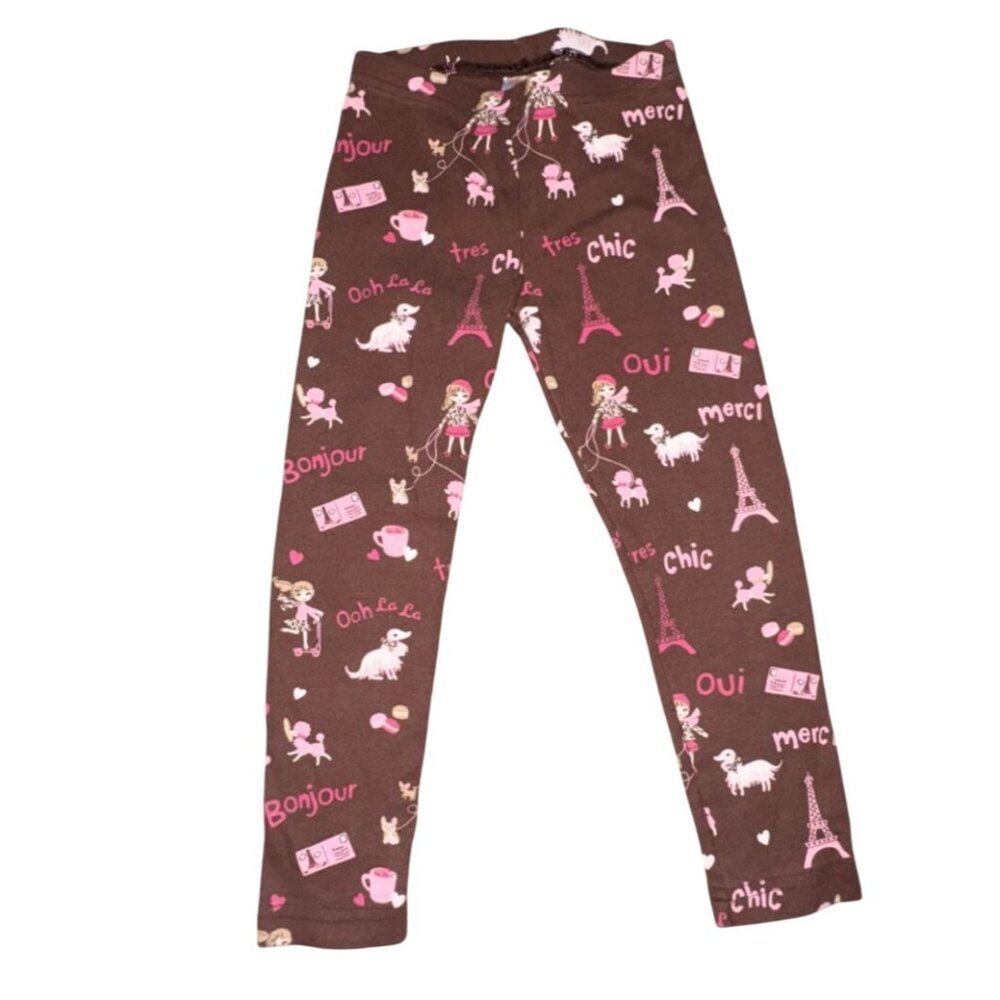 Gymboree Paris Themed Leggings-Brown/Pink-Size 4-GUC